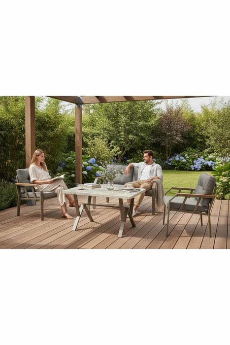 Hanah Home Nergiz 2+1+1 Dogtooth Negro, Blanco y Dorado